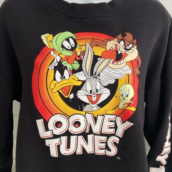 Girls Teens Looney Tunes Black Long-Sleeve Midriff Sweatshirt - Picture 3 of 6